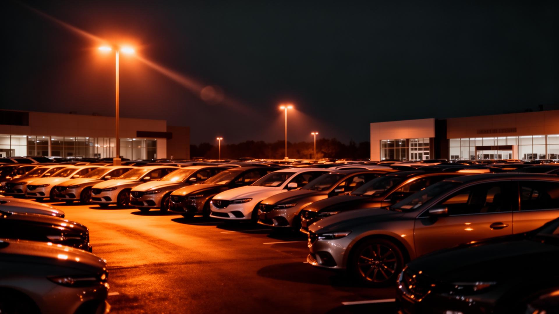 Dealership lot at dusk